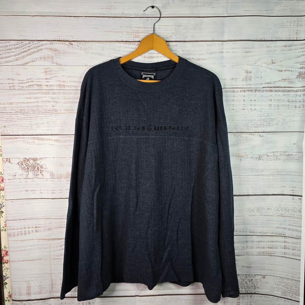 Rocawear Embroidered Logo Ribbed Long Sleeve Thermal Shirt Men's XL Charcoal